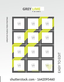 modern social media post feed, Gray, Green lime, retro, instagram feed, instagram template, instagram frame, minimalist.