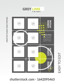 modern social media post feed, Gray, Green lime, retro, instagram feed, instagram template, instagram frame, minimalist.