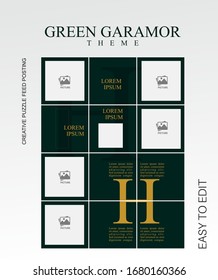 modern social media post feed, Green, Luxury, Elegant, instagram feed, instagram template, instagram frame, minimalist.