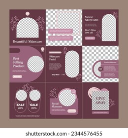 modern social media post feed, feed, in soft purple, fashion, soft minimalist.