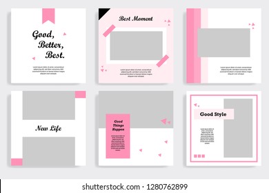 Modern Social Media Post Template Set. Trendy Pink, White Background.