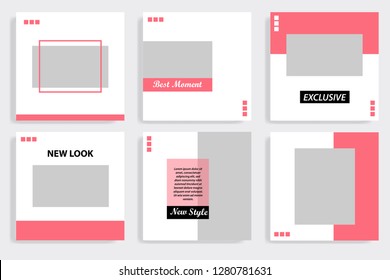 Modern social media post template set. Trendy red, pink in white background.