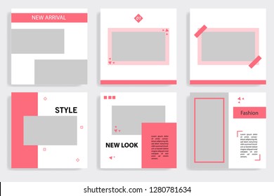 Modern social media post template set. Trendy red, pink in white background.