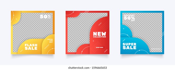 modern social media post template with fun and fresh yellow blue red color for sale marketing promo. promotional web banner vector frame.