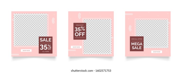 modern social media post template with pink color suitable for valentines sale marketing promo. promotional web banner vector frame.