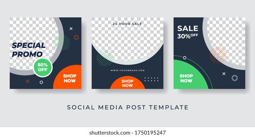 Modern Social Media post template. Promotional web banner for social media with editable space photo. Elegant sale and discount promo.