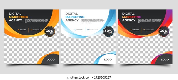 Modern social media post template set for business. Flat design vector with a photo collage. Also usable for flyers, banners, and web internet ads.