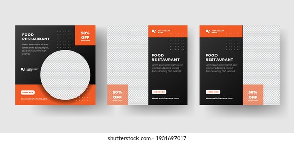 Modern social media post template. food restaurant with orange black color Premium Vector