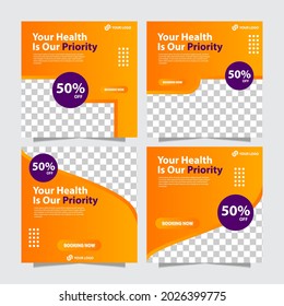 Modern social media post template design. Collection of Medical social media post template for hospital and clinic. healthcare post social media template. Editable template post for social media.