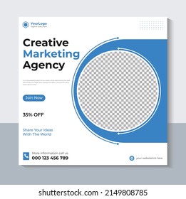 Modern Social Media Post Template, Creative Marketing Agency Banner Design, Web Banner, Blue Color