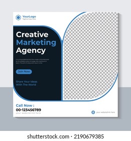 Modern Social Media Post Template, Business Social Media Banner Design, Marketing, Web Banner, Sale, Flyer, Blue Color, Vector Illustration