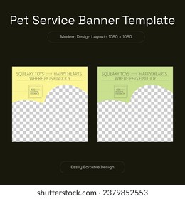 Diseño moderno de plantillas de publicación en medios sociales para mascotas atención a mascotas portada en medios sociales y banner web
