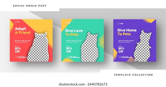 Modern social media post template design set for Pet shop banner for social media post and story template