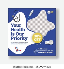 Modern social media post template for Medical Healthcare banner ads design, doctor, nursing, healthcare, Dentist social media post and social media square flyer or poster template design