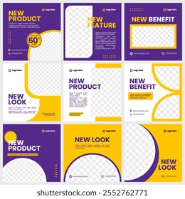 Modern Social Media Post Template Design in Yellow and Purple, Social Media Post Design Collection