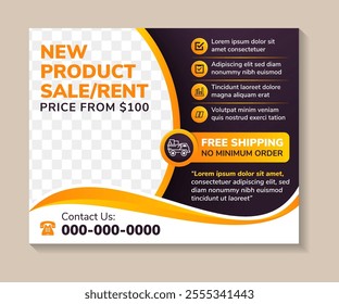 Modern social media post template for Digital Marketing, Corporate business, new product sale or rent. Geometric shape colorful design banner, web advertising, background with photo space on left side