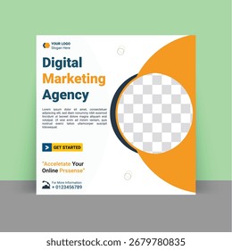 Modelo moderno de postagem de mídia social com layout criativo, perfeito para a promoção de negócios, marketing digital e marca on-line.
