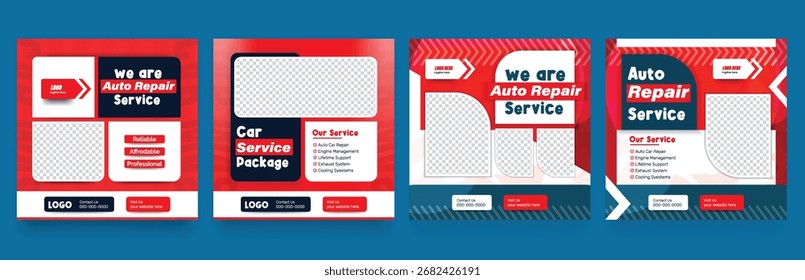 Modern social media post template for an auto repair shop, car wash, or car rental service. suitable for a square flyer template design as a banner or poster