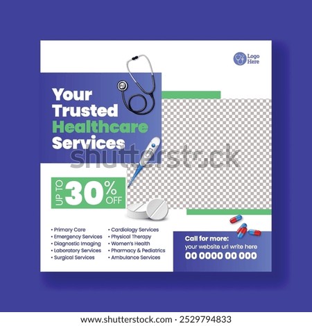 Modern social media post template for Medical Healthcare banner ads design, doctor, nursing, healthcare, Dentist social media post and social media square flyer or poster template design