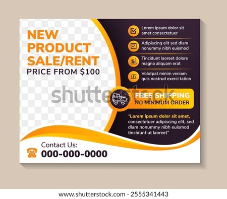 Modern social media post template for Digital Marketing, Corporate business, new product sale or rent. Geometric shape colorful design banner, web advertising, background with photo space on left side