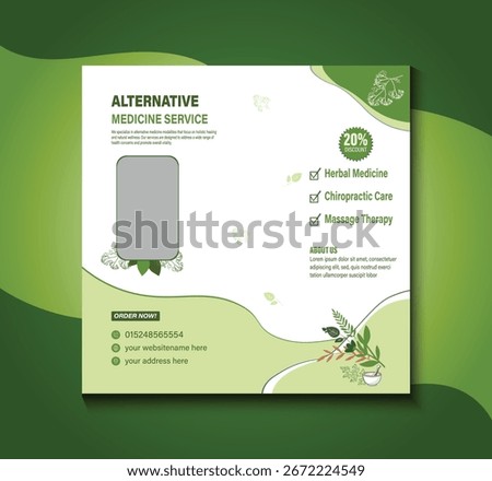 Modern social media post template for alternative medicine services, designed to promote holistic wellness, natural therapies, herbal treatments, acupuncture, and health care campaigns