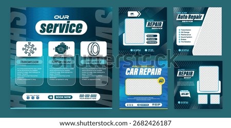 Modern social media post template for an auto repair shop, car wash, or car rental service. suitable for a square flyer template design as a banner or poster