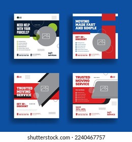 Modern social media posts for delivery service, moving service banners, or food delivery square flyer, website banner pack template minimalist geometric shape design