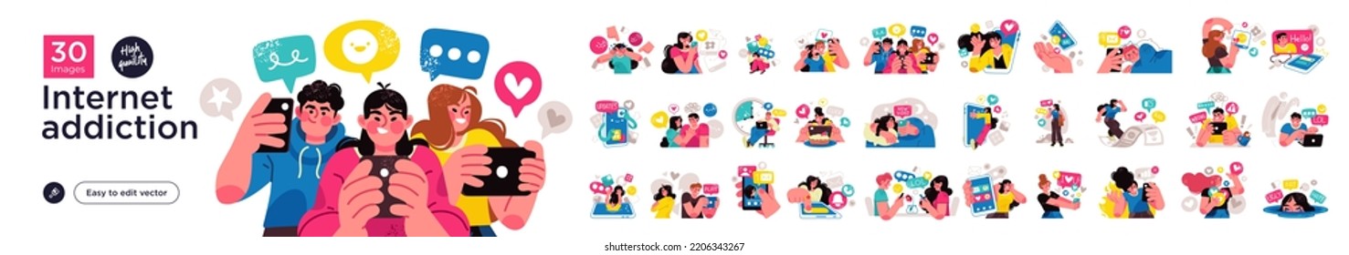 Modern social media problems, peculiarities and differences. Concept business illustrations. Vector illustration - Shutterstock ID 2206343267