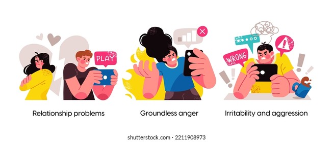 Modern social media problems, peculiarities and differences. Concept business illustrations. Internet and gadget addiction