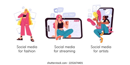 Modern social media problems, peculiarities and differences. Concept business illustrations. Internet and gadget addiction