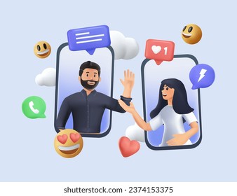 Modern social media problems, peculiarities and differences. Relationships, digital marketing. Concept business illustrations. 3D Vector illustration