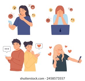 Modern social media problems, peculiarities and differences. Concept business illustrations. Vector illustration