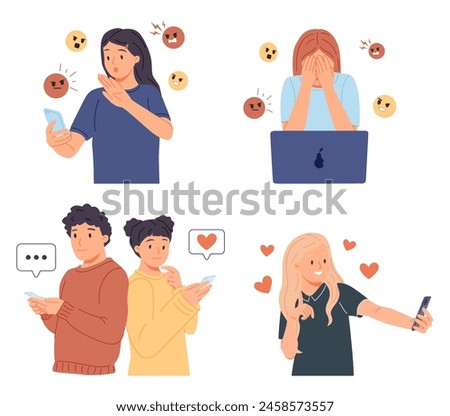 Modern social media problems, peculiarities and differences. Concept business illustrations. Vector illustration
