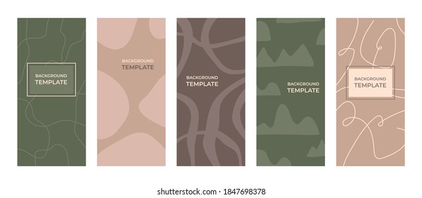 Modern social media stories layout template, organic abstract shape in pastel pink and green colors. Creative hand drawn design, simple wallpaper backgrounds and frame, cover for wedding invitation.