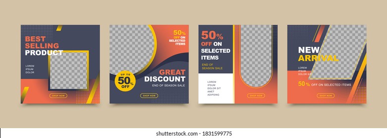 Modern social media template design with dark blue and orange background color, and curve lines to hi-tech or intelligent atmosphere, suitable for brand building or promotion