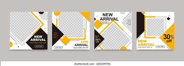 Modern social media template with squares and circles background showing fun atmosphere, suitable for brand building or promotion