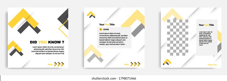 Modern social media tips, tutorial, and did you know post banner template. With geometric arrow background design element in yellow, black and white