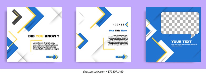 Modern social media tips, tutorial, and did you know post banner template. With geometric arrow background design element in yellow, blue and white