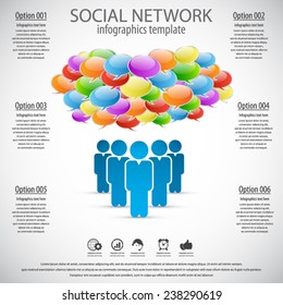  Modern social network infographics process template with paper elements .EPS 10 vector. Icons and text for 6 options. Can be used for any project.