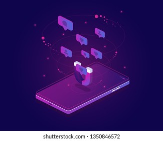 Modern. Social network vector. Website template design. Flyer layout template. Web page design template. Poster design. Trendy 3d flyer design with isometric. Isometric social concept. Like