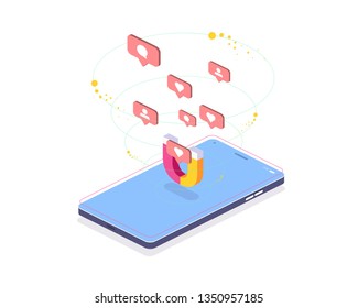 Modern. Social network vector. Website template design. Flyer layout template. Web page design template. Poster design. Trendy 3d flyer design with isometric. Isometric social concept. Like isolated