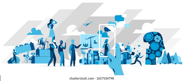 Modern society and people lifestyle. City skyline background - Vector