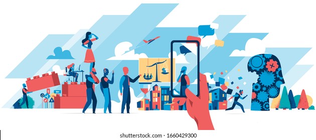 Modern society and people lifestyle. City skyline background - Vector