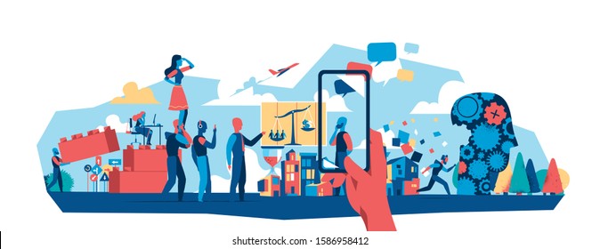 Modern society processes and symbols - Vector