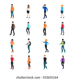 Modern society template with different colorful male and female characters isolated vector illustration