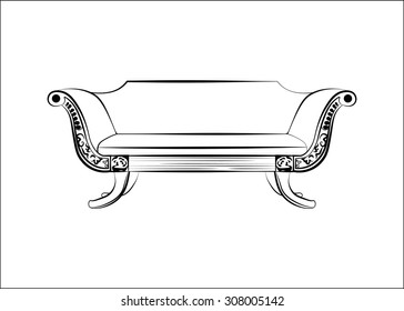 Modern sofa with classic ornaments. Vector