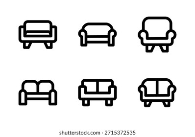 Modern Sofa icon set, stylish furniture icons for home, living room, interior design, and décor
