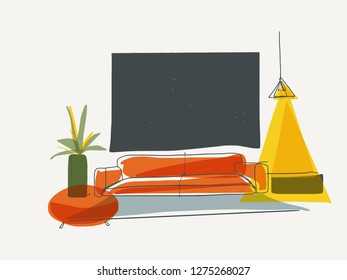 The Modern Sofa and lamp interior / hand drawing image