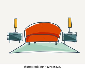 The Modern Sofa and lamp interior / hand drawing image