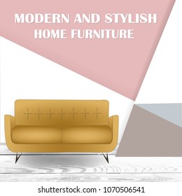 Modern sofa on a geomery background, stylish furniture